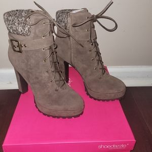 Shoe Dazzle Chara Brown High Heeled Booties NWT